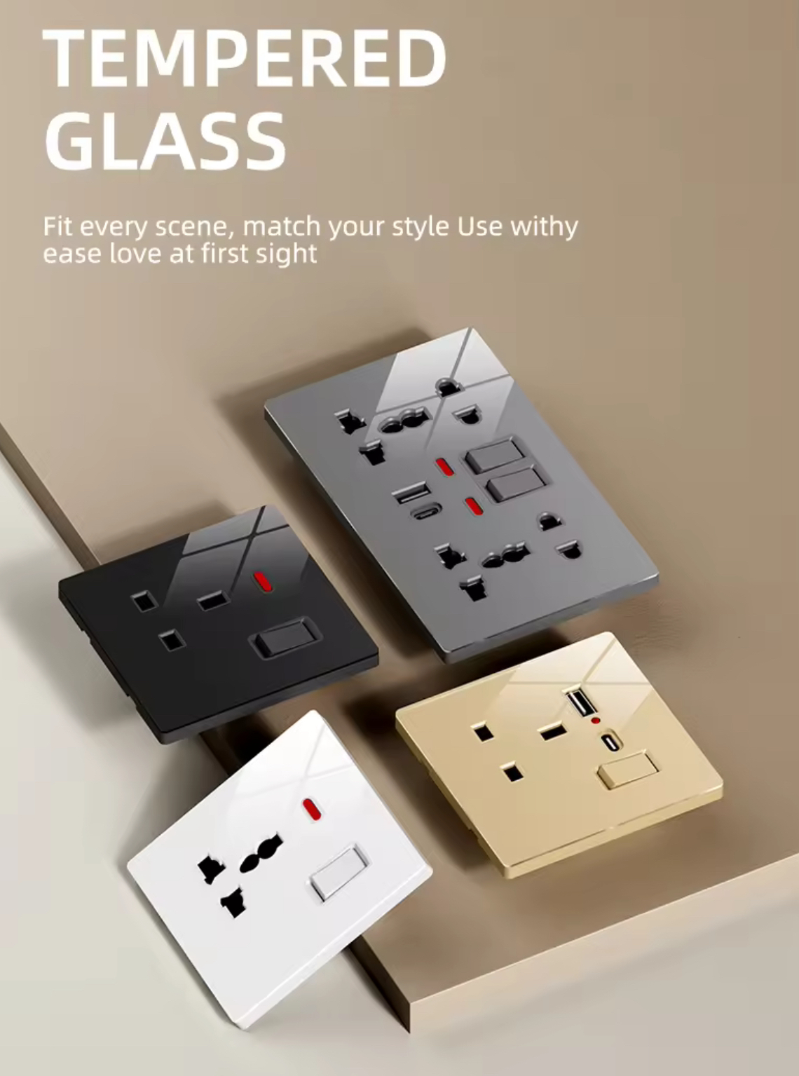 (image for) Slim Glass panel Switch & Socket - Click Image to Close